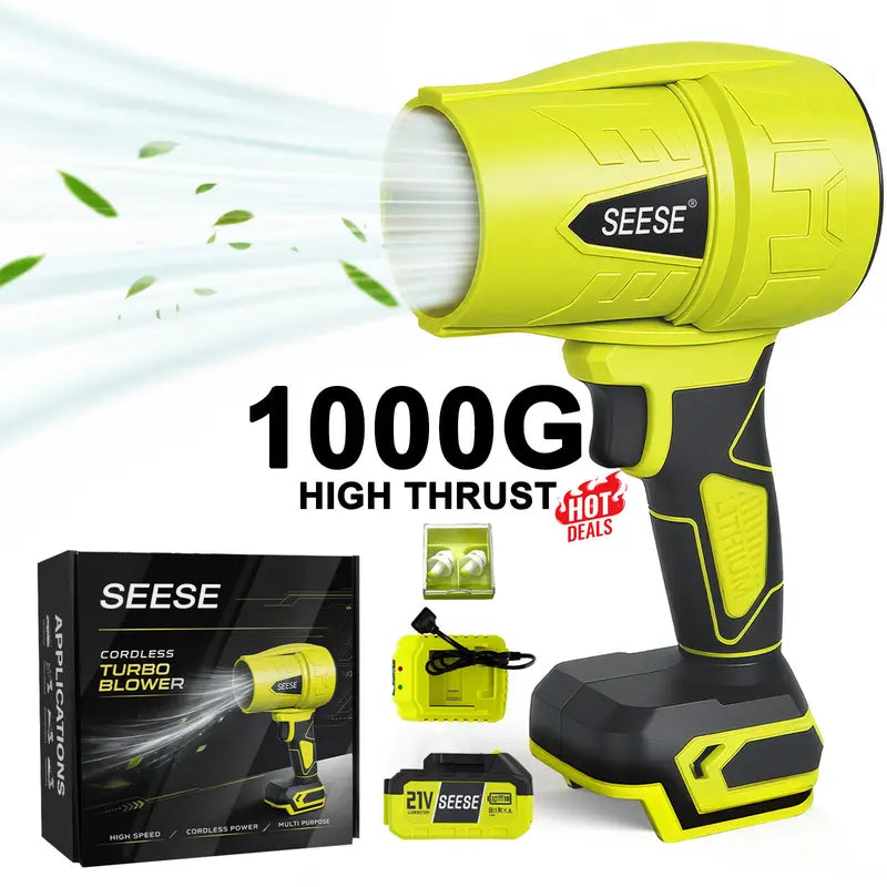SEESE Cordless Electric Weed Wacker, 3 Different Cutting Accessories for Lawn Trimming & Edging, with 2 Batteries, Lightweight Design - Suitable for Yard, Garden+Cordless Leaf Blower Violent TurboFan,BrushlessPure Copper Motor Jet Fan With Battery