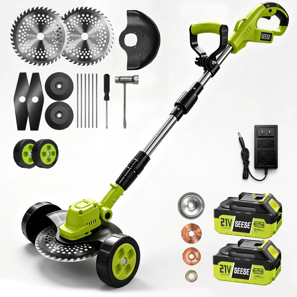 SEESE Cordless Electric Weed Wacker, 3 Different Cutting Accessories for Lawn Trimming & Edging, with 2 Batteries, Lightweight Design - Suitable for Yard, Garden+Cordless Leaf Blower Violent TurboFan,BrushlessPure Copper Motor Jet Fan With Battery