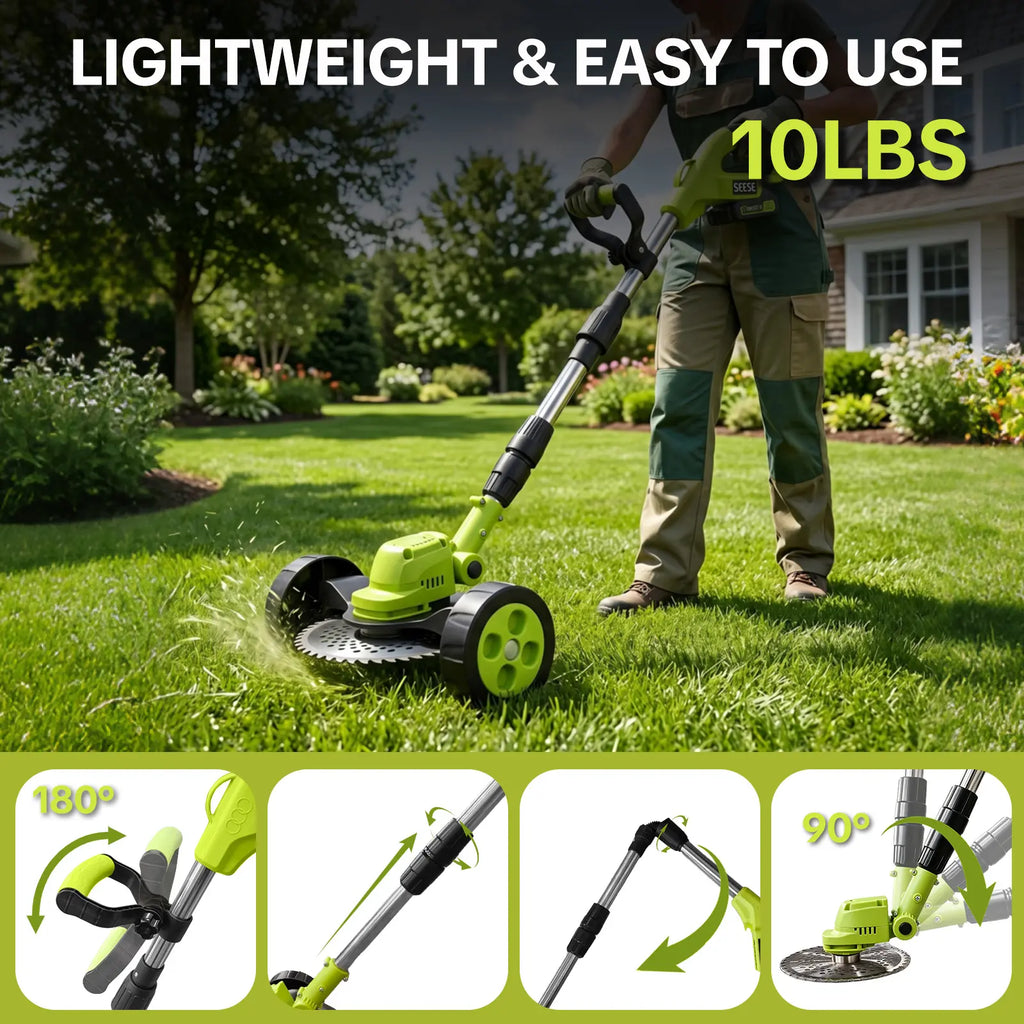 SEESE Cordless Electric Weed Wacker, 3 Different Cutting Accessories for Lawn Trimming & Edging, with 2 Batteries, Lightweight Design - Suitable for Yard, Garden+Cordless Leaf Blower Violent TurboFan,BrushlessPure Copper Motor Jet Fan With Battery