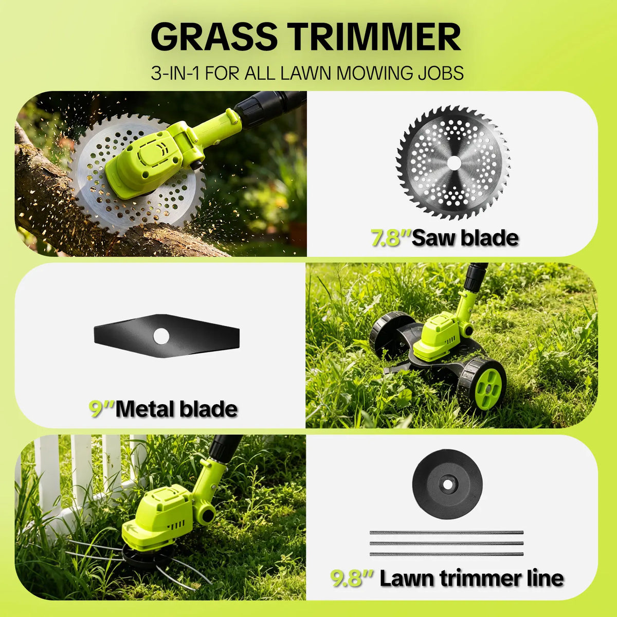 SEESE Cordless Electric Weed Wacker, 3 Different Cutting Accessories for Lawn Trimming & Edging, with 2 Batteries, Lightweight Design - Suitable for Yard, Garden+Cordless Leaf Blower Violent TurboFan,BrushlessPure Copper Motor Jet Fan With Battery