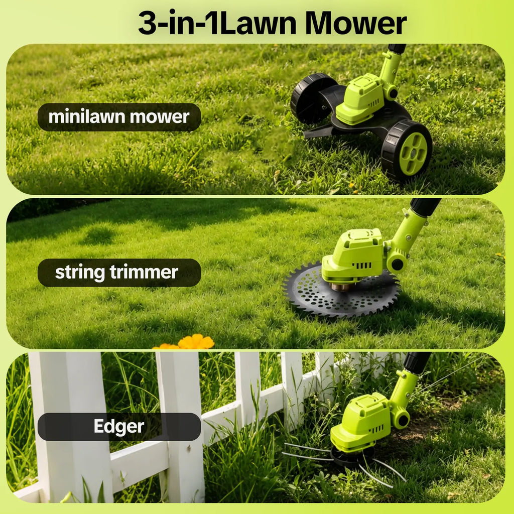 SEESE Cordless Electric Weed Wacker, 3 Different Cutting Accessories for Lawn Trimming & Edging, with 2 Batteries, Lightweight Design - Suitable for Yard, Garden+Cordless Leaf Blower Violent TurboFan,BrushlessPure Copper Motor Jet Fan With Battery
