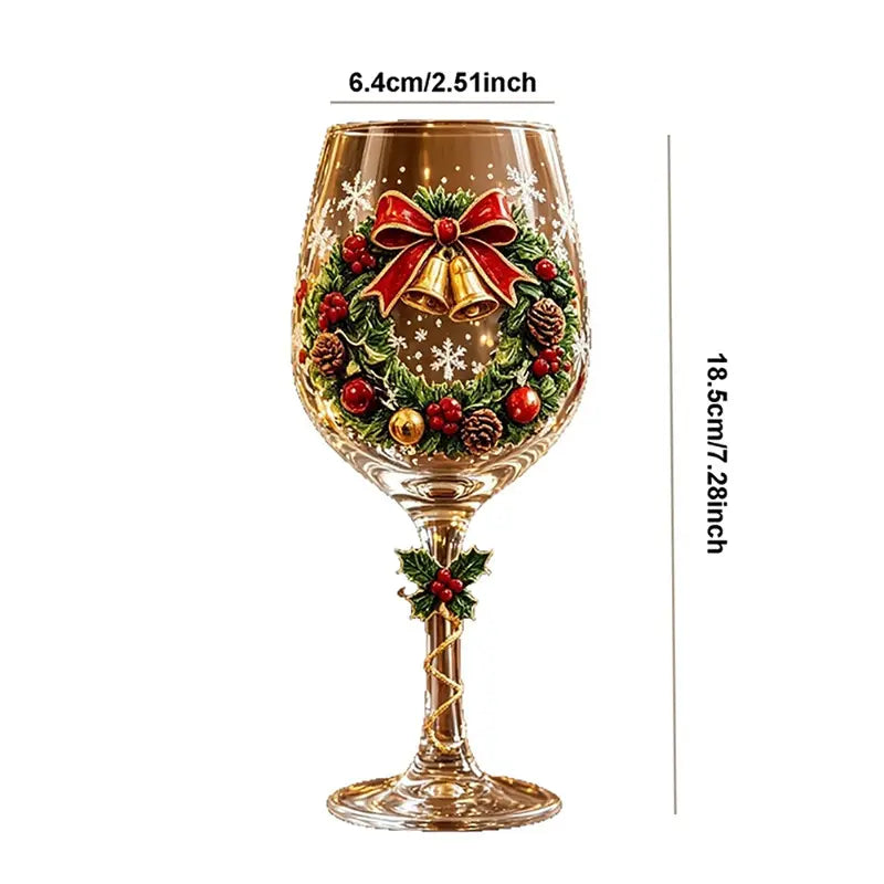 🎄🎁6Pcs Christmas Wine Glasses Set Hand-Painted Relief Glassware with Red Gift Box - Holiday Party Decor & Xmas Gifts❄️✨